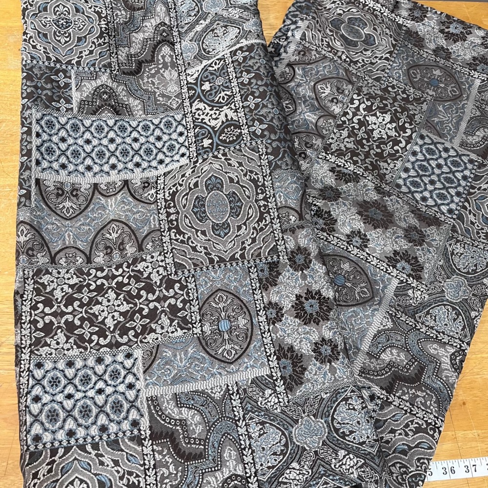Jaclyn Smith Traditions Patchwork Damask Curtain 2 Panels Blue Grey Brown 52x60